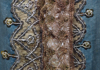 Detail kostýmu šejka, hedvábný atlas, plátno, zlatá dracounová porta, Vídeň, 1795